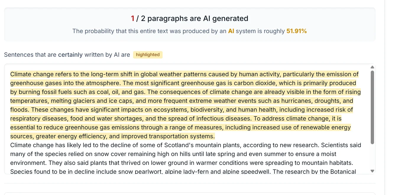 AI Content Detection Highlighted Text Analysis
